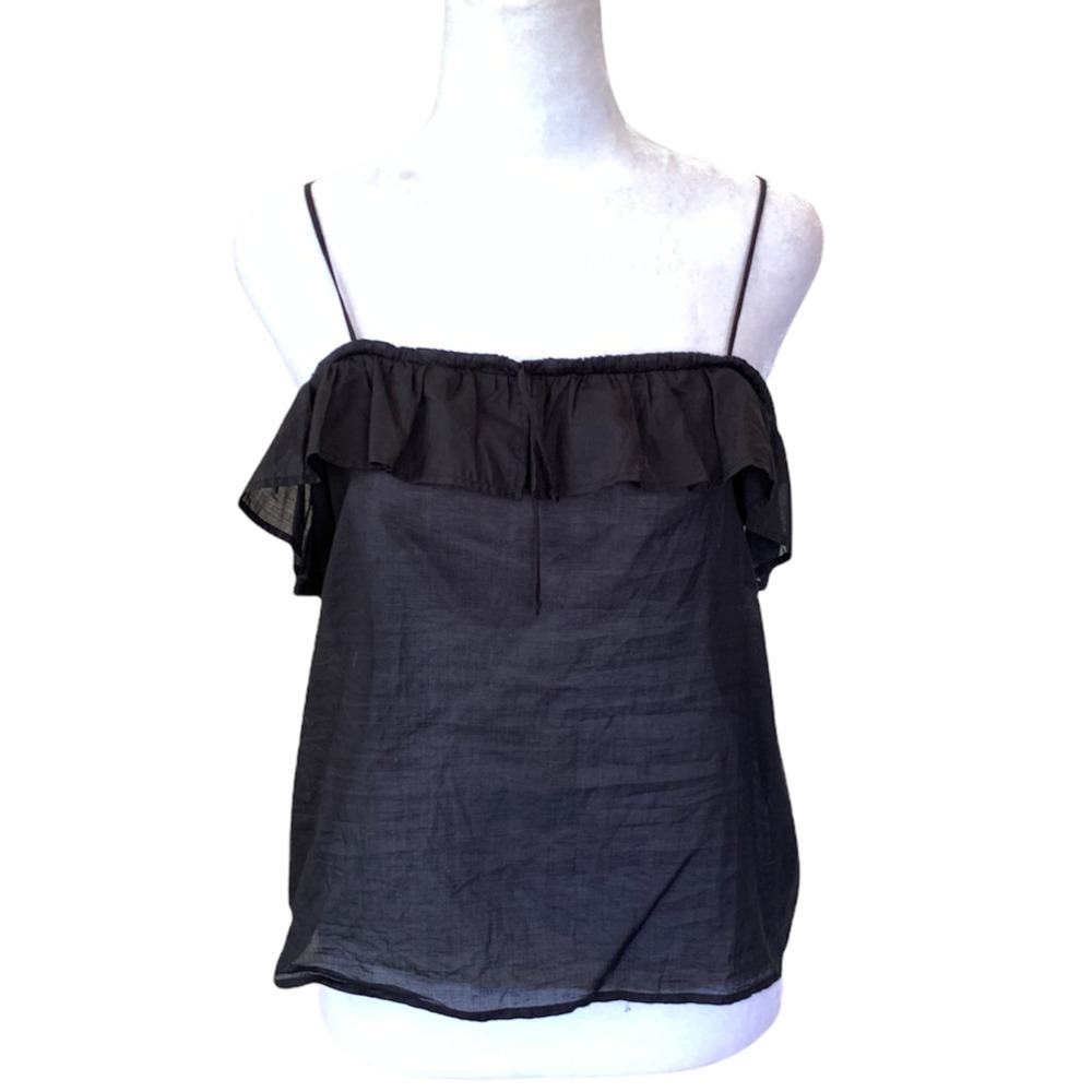 Anine Bing Ruffle Cotton Tank Black size XS - Picture 3 of 12